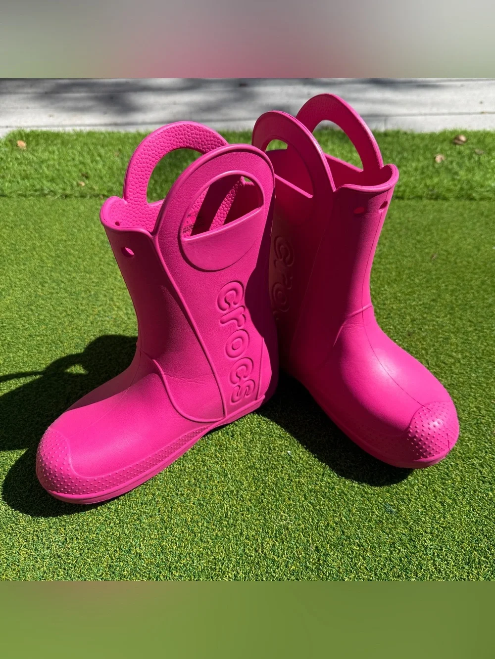Crocs Handle It Rain Boots Kids J3 Hot Pink Fuchsia Waterproof 12803